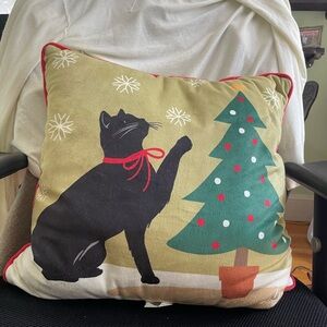 Festive Cat and Tree Throw Pillow